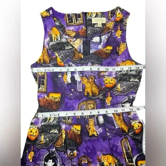ModCloth Halloween Dress Spooky Cat and Pumpkin Print Sleeveless Skater Dress S - Picture 9 of 13
